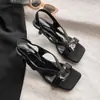 Sandalias de moda sexys con tira de pedrería, espalda descubierta y punta abierta para mujer, nuevo estilo verano 2025, tacones altos elegantes y únicos