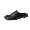 Chinelos Meio Baotou Retrô Femininos para Uso Externo Novo Bico Quadrado Salto Baixo Preguiçosos Slip-on Parte Traseira Aberta Sapatos de Camada Única para Tamanho Grande Comércio Exterior