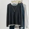 Nuevo Jersey de Punto de Lana Holgado para Mujer, Jersey de Base de Dos Piezas Falsas con Empalme para Otoño e Invierno