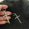 Pendientes de aro con cruz de diamantes brillantes estilo europeo y americano para mujer, nicho, exagerados, temperamento, sensación de alta gama, clips para orejas, dulces y geniales, pendientes de chica popular