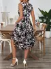 Novo produto de sucesso transfronteiriço: Vestido longo floral de outono de 2025, estilo retrô francês, multicor europeu e americano, com decote em V e acinturado
