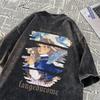 Playera de manga corta lavada y vieja para hombre, verano holgada, top americano, camiseta de manga corta de alta calle
