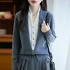 Nuevo Cárdigan de Lana Tejida con Cuello en V para Otoño e Invierno Suéter Holgado de Manga Larga para Mujer Chaqueta Superior de Alta Gama para Mujer