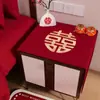 Funda de Tela Roja para Mesita de Noche de Boda con Carácter de Doble Felicidad Estilo Chino, Tapete a Prueba de Polvo, Decoración de Habitación de Boda, Mesa de Noche Festiva