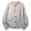 Cardigã de tricô masculino, gola redonda, abotoamento simples, modelagem solta, ombros caídos, casaco de tricô grosso para outono e inverno, com bolsos, disponível em várias cores e em estoque