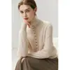 Mismo estilo que en el centro comercial: suéter de punto de cachemira para mujer, cárdigan, diseño de cuello alto, nuevo abrigo de suéter de cachemira para otoño/invierno