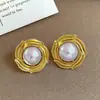 Pendientes de Perla Redondos Geométricos con Tachuelas de Diamante Color Plata, Lujo Ligero, Gama Alta, Exquisitos, Elegantes, Versátiles para Mujer