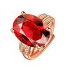 Anillo de Diamante Rojo de Piedra Suelta Grande Douyin Anillo de Zircón Tesoro Color Rojo Anillo Abierto de Diamantes de Doble Fila de Diamantes de Oro de 18K