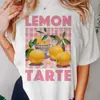 Camiseta para Mujer de Marca Independiente, Talla Europea, Estampado de Limones Acuarela, Camiseta Casual de Moda con Mangas Cortas y Cuello Redondo, Corte Regular, Adecuada para el Verano