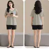 Pijama de Algodón Puro para Mujer Verano Cuello Redondo Manga Corta Shorts Rayados Casuales Estilo Delgado Holgado Cómodo Estudiante Se Puede Usar Fuera de Casa Ropa para el Hogar