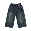 Jeans para niñas estilo coreano, estilo primavera y otoño, pantalones anchos holgados y elegantes para bebés, pantalones largos bordados, jeans de moda trendy