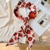 Lenço de seda pequeno da moda floral vermelho festivo feminino primavera e verão bolsa de gravata decorativa imitação de seda loja feliz cachecol de presente feito à mão