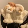 Luvas Fofas de Pelúcia para Mulheres no Inverno, Forradas com Lã para Estudantes Pedalando no Inverno, Pinguim com Alça no Pescoço, à Prova de Frio e Quentes, Luvas de Dedo Inteiro