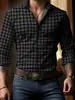 Camisa masculina de manga longa para comércio exterior transfronteiriço com estampa digital xadrez de bolinhas casual business com colarinho