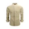 Camisa de hombre estilo chino con cuello mao y tapeta oculta, camisa de manga larga con textura de lino, ropa suelta y casual para hombre al por mayor