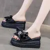 Sandalias de Verano 2026 Estilo Hada Lazo Nudo para Mujer Calzado de Exterior Punta Redonda Cuña Plataforma Tacón Alto Punta Semi Abierta