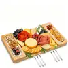 Juego de tabla de quesos de bambú, plato de frutas de madera maciza, tabla para pan y tostadas, plato para quesos y pan, plato de frutas