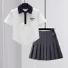 Traje de Verano para Niñas Camiseta de Manga Corta 100% Algodón para Niños Mayores 8 Polos Falda Plisada Estilo Preppy Conjunto Delgado de Dos Piezas