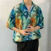 Camisa floral havaiana para meninos verão estilo fino Hong Kong estilo ins marca na moda bonito casual na moda meia- manga comprida top tendência