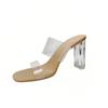 2025 Nuevo Estilo de Verano Sexy Sandalias Transparentes de una Línea Sandalias de Tacón Grueso de Cristal Zapatos de Exterior para Mujer Tacones Altos de Celebridad de Internet
