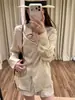 ¡Recomendado por Yinhe! Camisa de lino color albaricoque estilo "old money" para mujer, nueva colección de otoño, camisa casual de manga larga relajada y cómoda