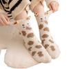 Calcetines de terciopelo coral para otoño e invierno, calcetines de suelo para mujer, calcetines de dormir de medio terciopelo, calcetines de tubo gruesos y cálidos de invierno con dibujos de gato