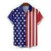Camisa Casual de Verano para Hombre de Estilo Nuevo Europeo y Americano, Transpirable, de Manga Corta, Camisa Estampada en 3D del Día de la Independencia