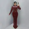 C7617 Moda Europeia e Americana Transfronteiriça Aliexpress Amazon Vestido Feminino Elegante de Veludo com Strass Manga Longa