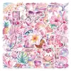 60 piezas de pegatinas de vacaciones en la playa al atardecer color rosa macarrón, flores, conchas, ballenas, olas, pegatinas decorativas para DIY