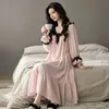 Vestido Pijama Estilo Corte con Sujetador Acolchado Ribete de Encaje Algodón Nube Vestido Largo Pijama para Mujer Conjunto de Ropa para el Hogar Primavera Otoño Invierno