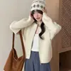 Cárdigan de punto casual de cuello redondo, estilo corto versátil con cremallera para otoño e invierno, nuevo top chaqueta suéter casual holgado ajustado