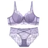 Lingerie Sexy de Renda Francesa Verão Fina Macia Sutiã com Aro para Seios Grandes Faz os Seios Parecerem Menores Conjunto de Lingerie Anti-Queda