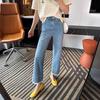 "Órtese para Perna" Jeans Cropped Wide-leg com Renda Feminino 2025 Nova Primavera Solto Reto Calças de Vovó