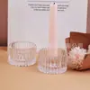 Taza de Vidrio con Patrón Vertical Redondo Portavelas para Aromaterapia Tarro de Velas Creativo para el Hogar Decoración de Mesa Portavelas Taza de Velas