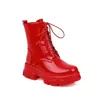 Ebay comercio exterior zapatos de mujer suela gruesa charol con cordones botines tobilleros mujer estilo universitario británico Botas Martin 306-3 fábrica dropshipping