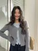 Design elegante e estiloso, lindo top de malha de manga comprida falso de duas peças para mulheres, outono, petite, estilo coreano, maduro e sofisticado