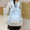 Mochila de Encaje Fresca y Dulce Estilo Coreano Chic Versátil Mochila para Escuela Secundaria Ligera Estrella Color Contrastante Bolsa Escolar para Estudiante