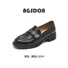Mocasines Augu Shiden para Mujer 2026 Nuevos Primavera y Verano Camelia Suela Gruesa Estilo Británico Retro Zapatos de Piel Negra