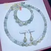 Set de Joyería Natural de Jade Dorado de Xinjiang, Jade de Tianshan con Accesorios Chapados en Oro, Pulsera de Cuentas, Pendientes, Collar, Regalo