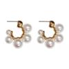B114 Pendientes Metálicos Doble C con Perlas Transfronterizos Europeos y Americanos, Pendientes Elegantes y de Moda Estilo Chanel de Calidad, Joyería al por Mayor