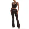 Conjunto deportivo de color block estilo europeo y americano con cuello en U para mujer, pantalones acampanados de cintura alta, conjunto de yoga fitness, conjunto de dos piezas de top sin mangas ajustado