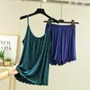 Conjunto de camisola y shorts de modal para mujer, de verano, holgado, fino, color liso, capa base, adelgazante y apto para usar como prenda exterior, conjunto de dos piezas