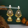 Brincos de Franja com Sino de Pérola Cravejados com Diamantes em Estilo Étnico Transfronteiriço para Mulheres, Design de Luxo Leve, Brincos Retrô, Brincos Boêmios