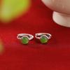 Joyería Yuebao Plata Esterlina S925 Jade Hetian Jaspe Jade Blanco Retro Simple Aretes de Clip de Bola Geométrica Elegantes de Plata