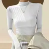 Nueva camiseta de manga larga De Rong para otoño e invierno, cuello medio alto, color liso, forro polar, corte ajustado, elegante capa base para mujer