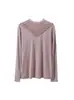 Camiseta Base de Malla con Volantes y Cuello Alto para Mujer, Nuevo Estilo Primavera y Otoño, Top de Punto de Manga Larga, Elástico, Tallas Grandes, Corte Ajustado
