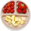 Prato dividido de silicone de grau alimentício para crianças com base de ventosa, bandeja de comida complementar para bebê, louça infantil resistente a quedas, prato de refeição com três compartimentos