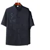 Roupa Tradicional Chinesa de Verão para Homens de Meia-Idade e Idosos, Conjunto Bordado de Manga Curta em Seda Gelada, Conjunto de Duas Peças Hanfu de Botão Estilo Chinês para Avô