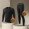 Conjunto de roupas térmicas autocaloríficas com forro de fleece para esportes ao ar livre, colante, masculino, inverno, ciclismo, esqui, alta elasticidade, secagem rápida