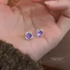 Pendientes de botón de plata de ley S925 con trébol de cuatro hojas morado para mujer, nicho, lujo ligero, pequeños pendientes de botón para el cartílago de la oreja, versátiles